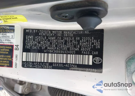 2009 Toyota Avalon Limited из США, поврежденный, VIN 4T1BK36B69U324925